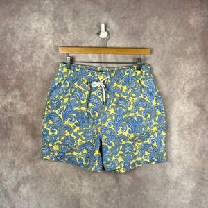 NEW! Brooks Brothers Swim Trunks Shorts Mens Small Yellow Blue Paisley